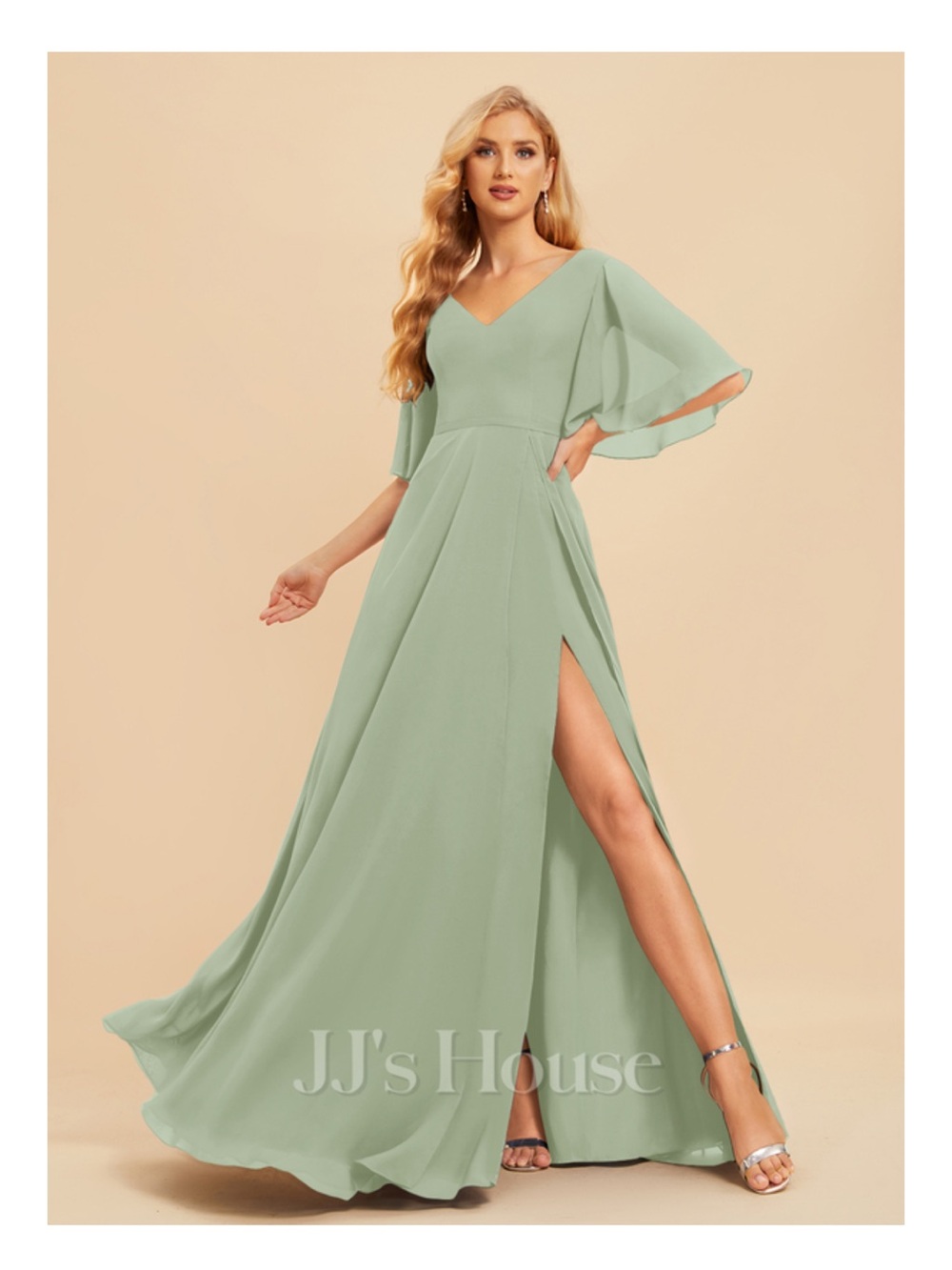 Elegant Sage Green V-Neck Maxi Dress